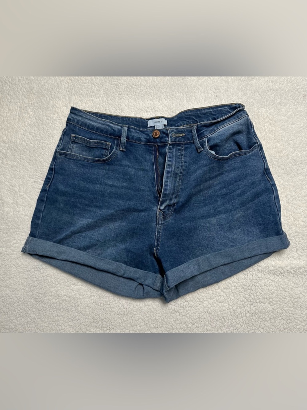 Forever 21 Indigo Roll-Cuff High-Rise Denim Shorts